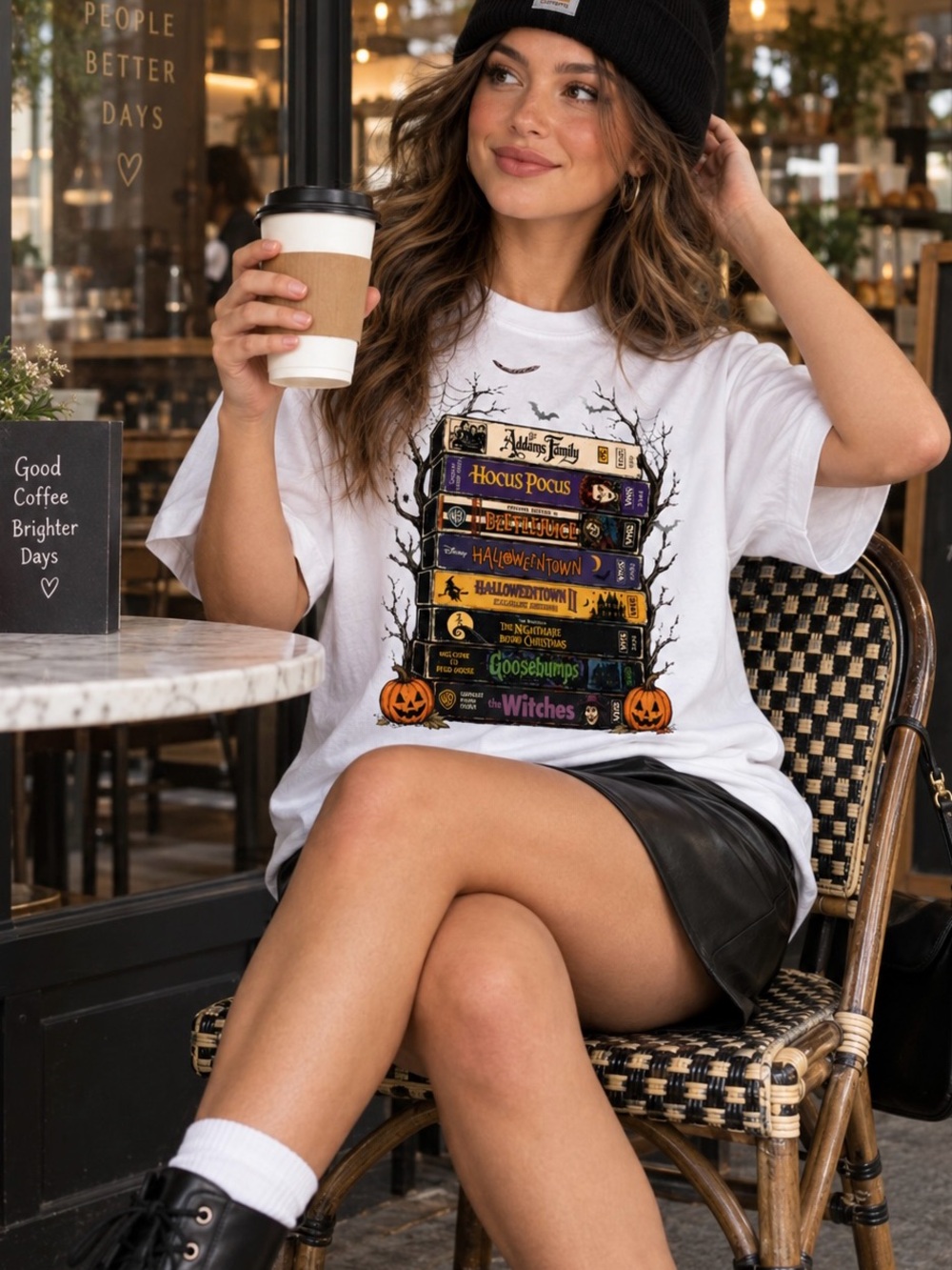 Halloween Movie VHS Tapes Stack Spooky Season Pop Culture Graphic Tee